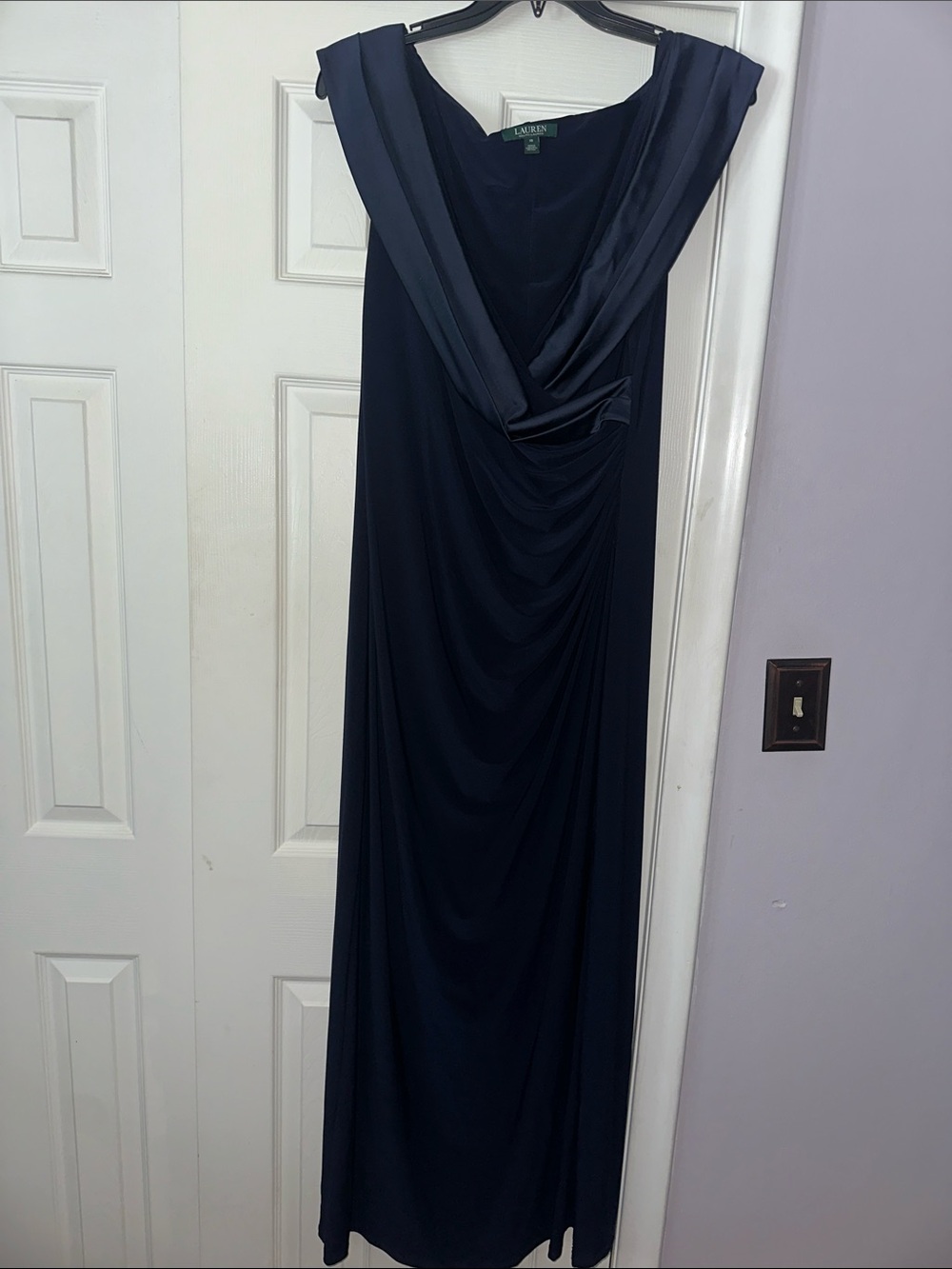 Ralph Lauren Navy Draped Cowl Neck Maxi Dress